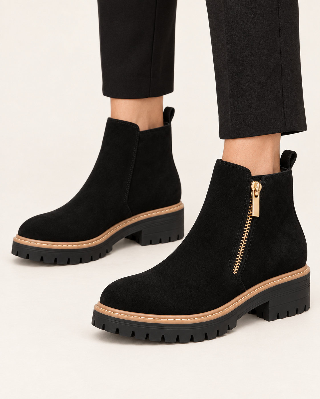 Women's Waterproof Block Heel Ankle Boots with Side Zip