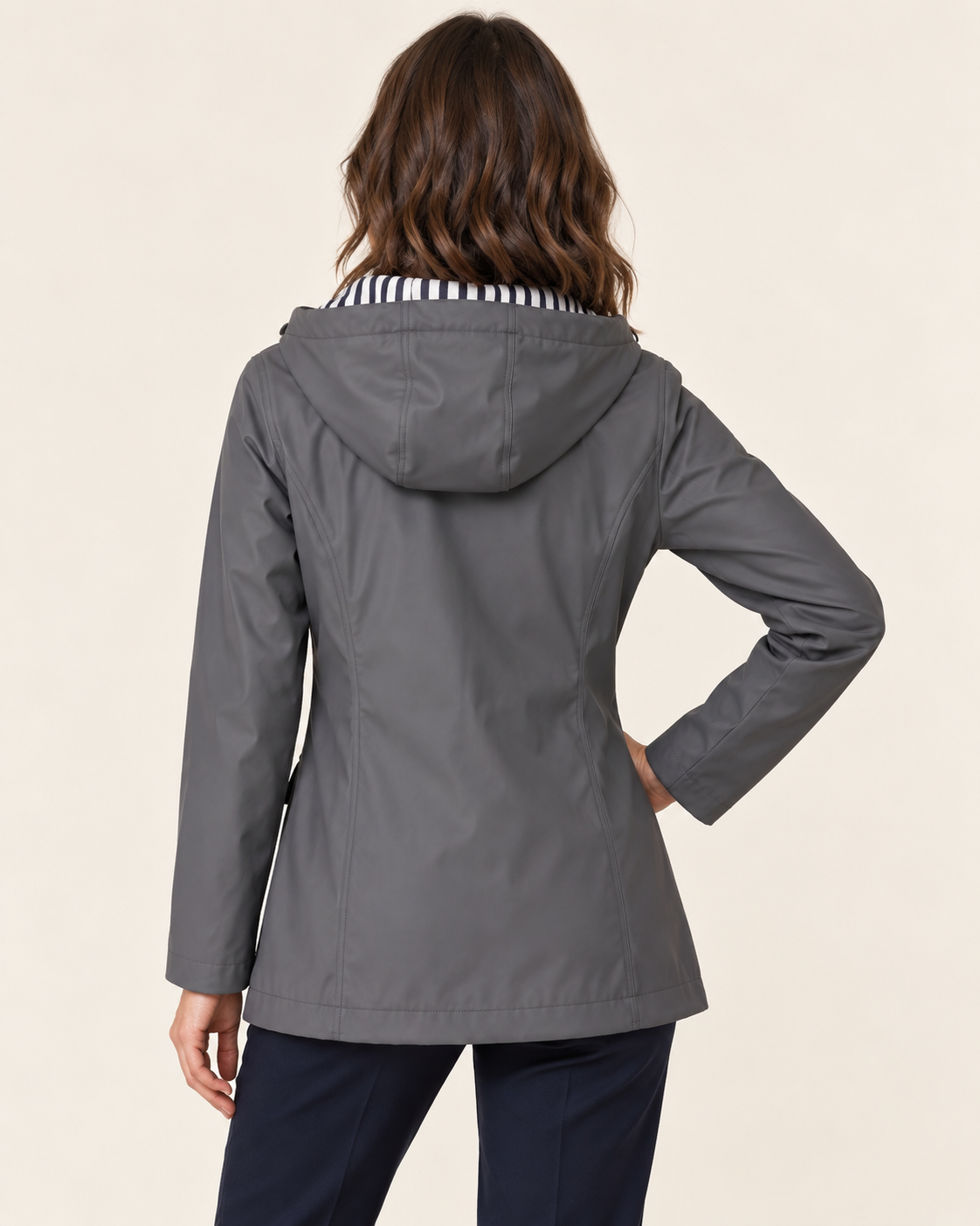 Women's Waterproof Rain Jacket with Striped Hood Lining