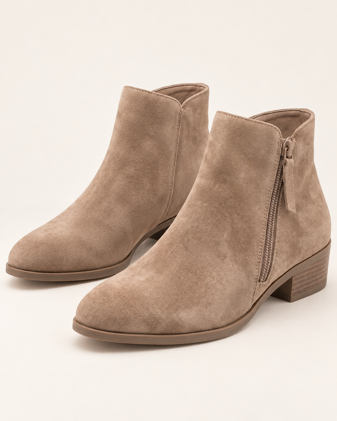 Women's Wide Fit Suede Look Ankle Boots with Side Zip and Block Heel