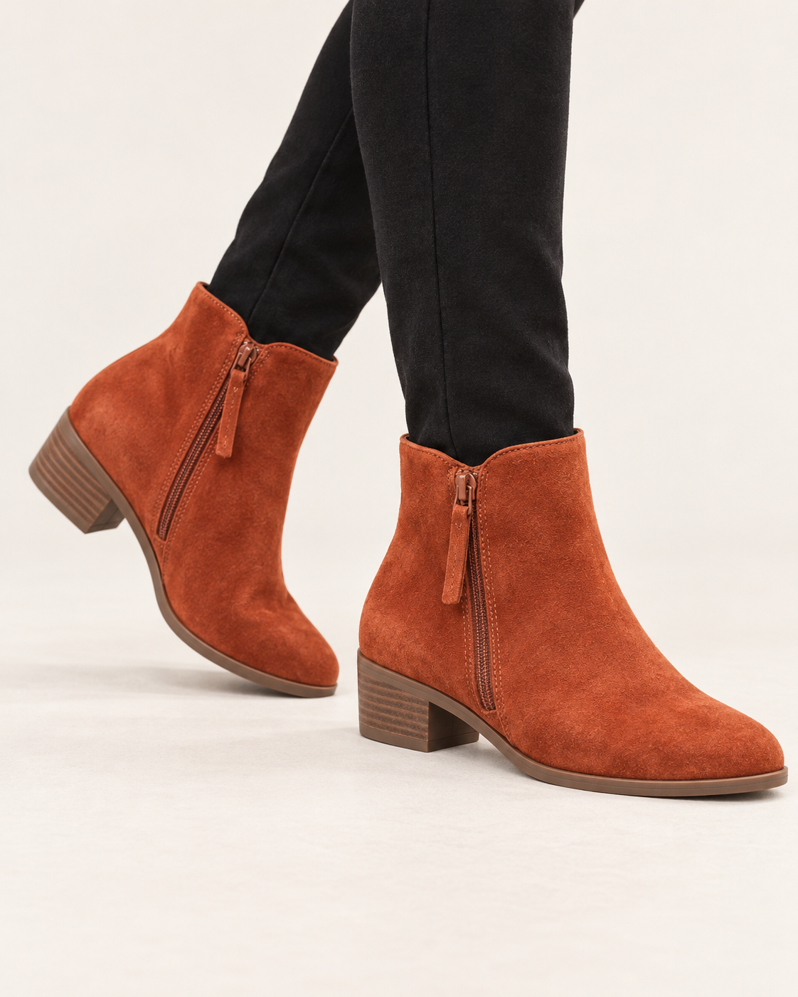 Women's Wide Fit Suede Look Ankle Boots with Side Zip and Block Heel
