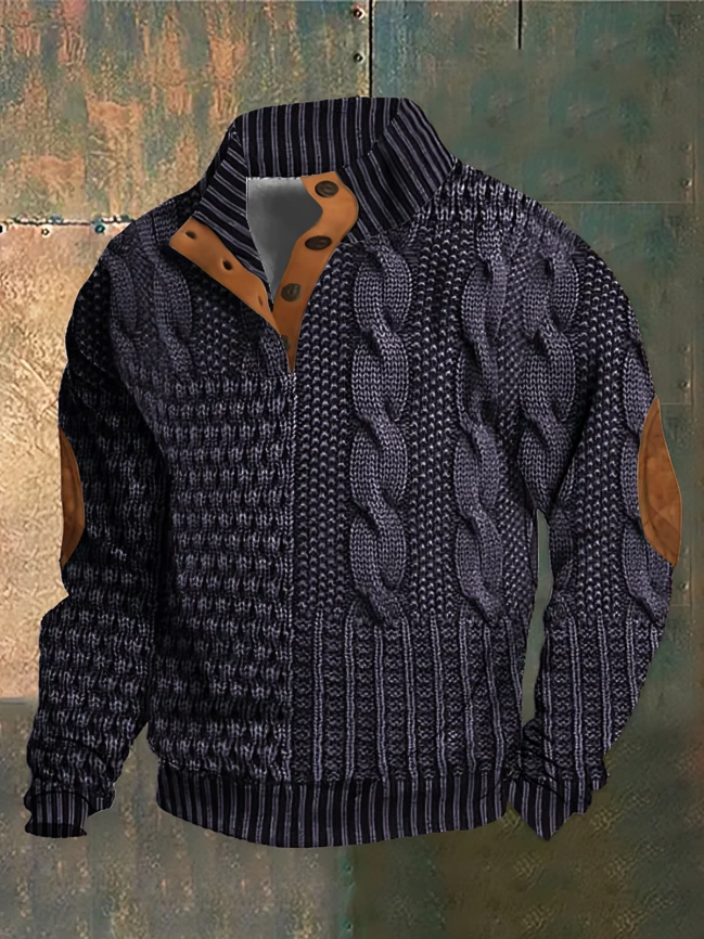 Men's Patchwork Knit Jumper Crew Neck Long Sleeve Casual Everyday Wear