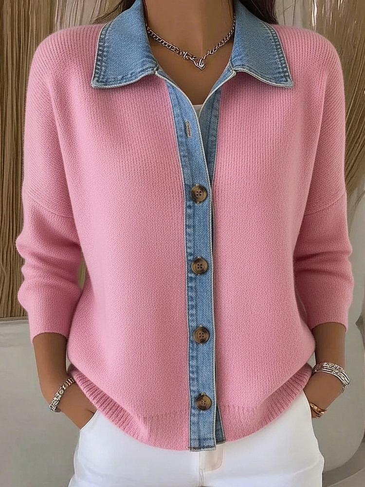 Women's Knit Cardigan Long Sleeve Polo Collar Button-Up Casual Everyday