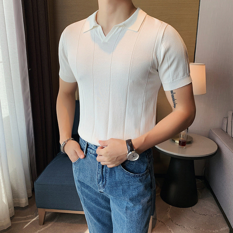 Men's Knit Polo Shirt V-Neck Short-Sleeve Casual Everyday Stylish