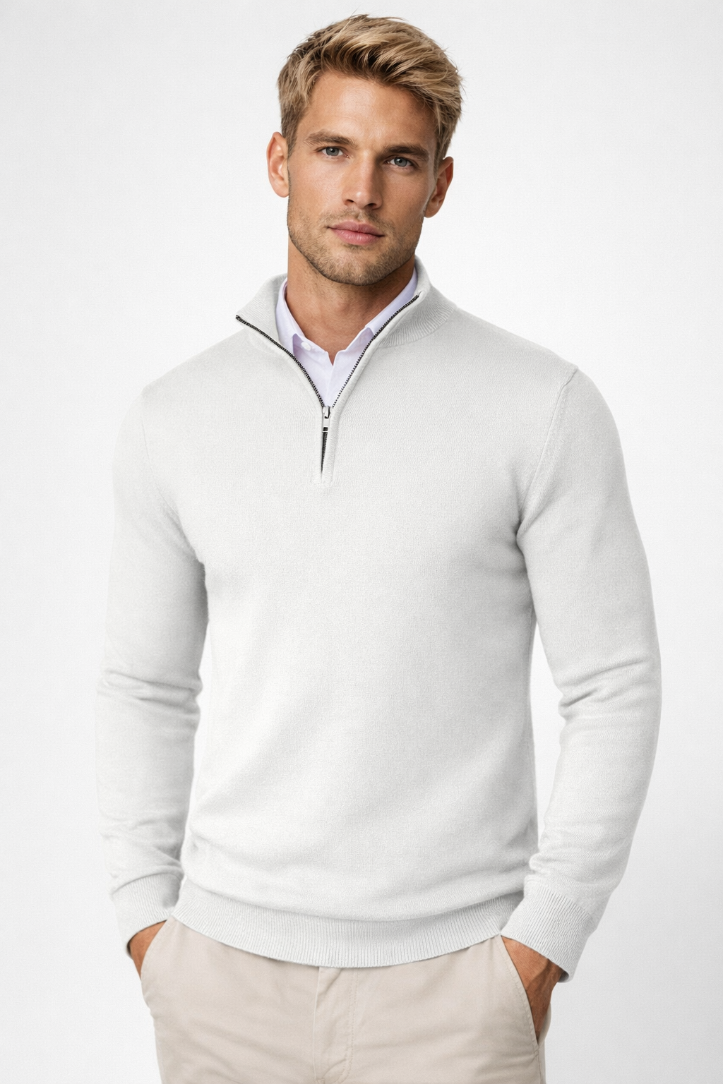 Men's Modern Half-Zip High Neck Sweater Relaxed Fit Long Sleeve Casual Everyday
