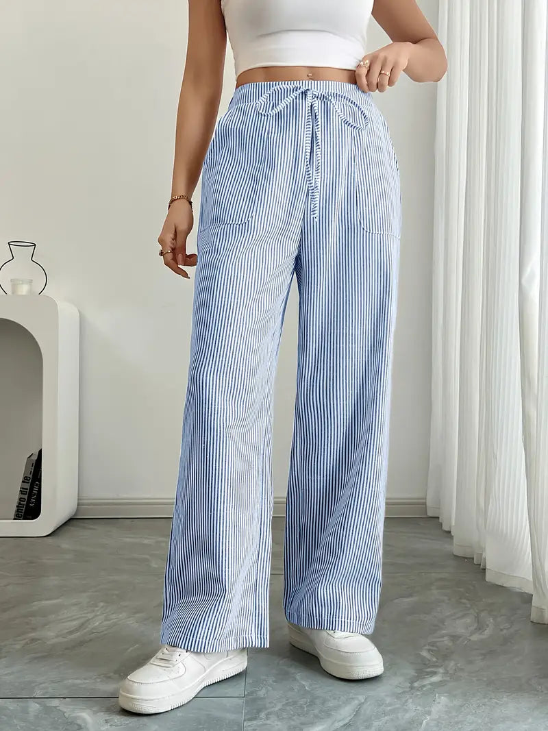 Women's Bohemian Flare Trousers High-Waisted Wide-Leg Casual Beachwear