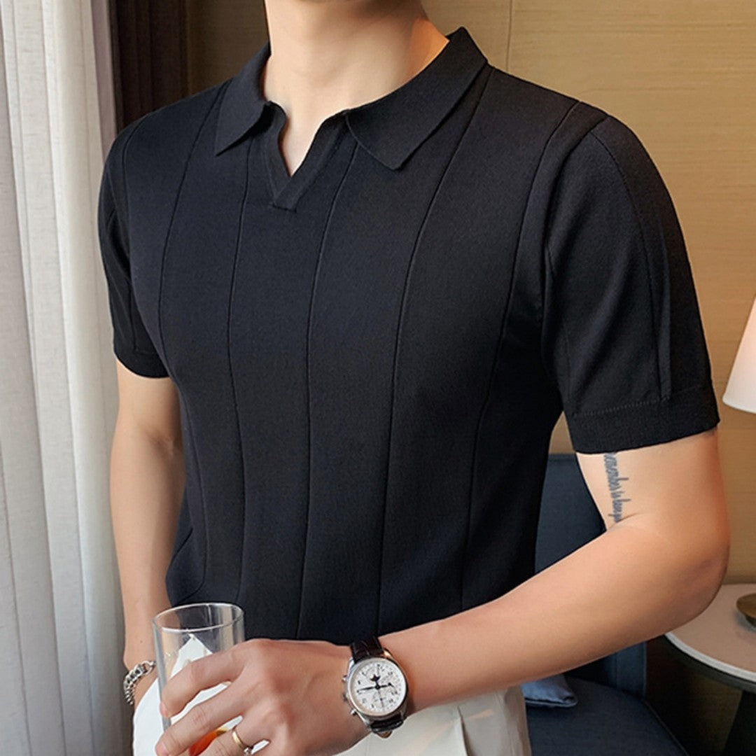 Men's Knit Polo Shirt V-Neck Short-Sleeve Casual Everyday Stylish