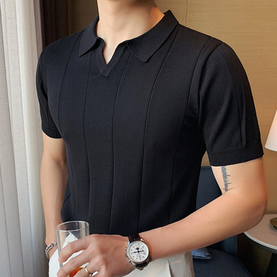 Men's Knit Polo Shirt V-Neck Short-Sleeve Casual Everyday Stylish