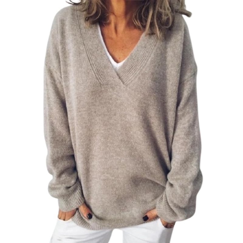 Women's Relaxed Fit V-Neck Knit Sweater Casual Layering Everyday Style