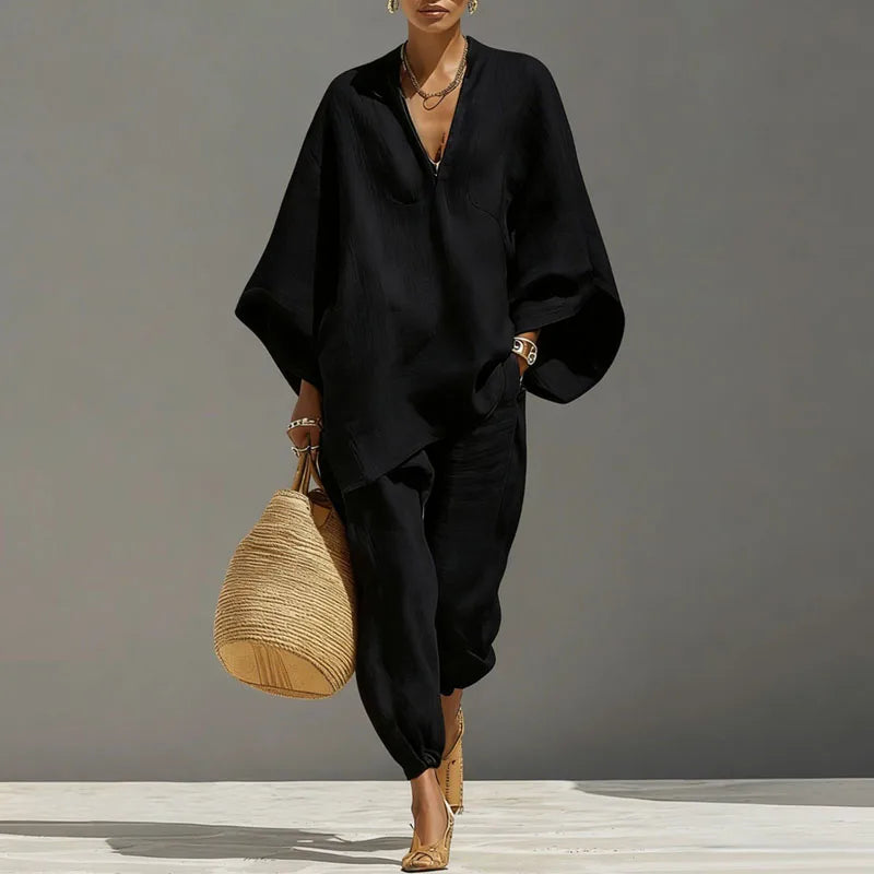 Women's Relaxed Two-Piece Set Short-Sleeve Top and Pants Casual Everyday