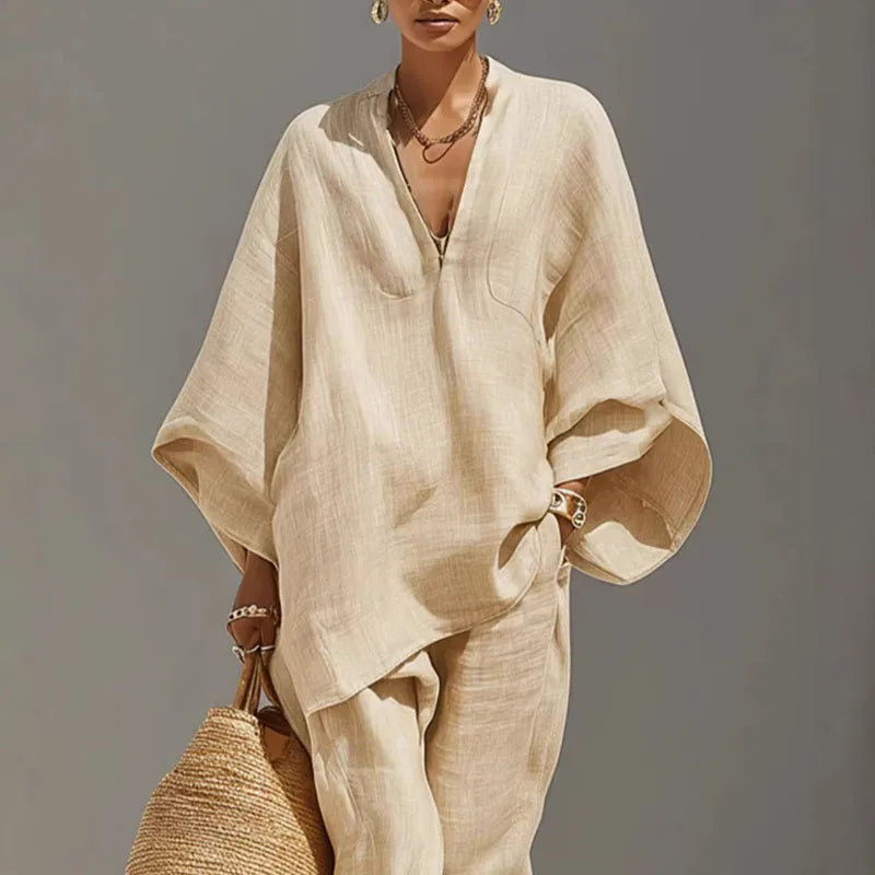 Women's Relaxed Two-Piece Set Short-Sleeve Top and Pants Casual Everyday