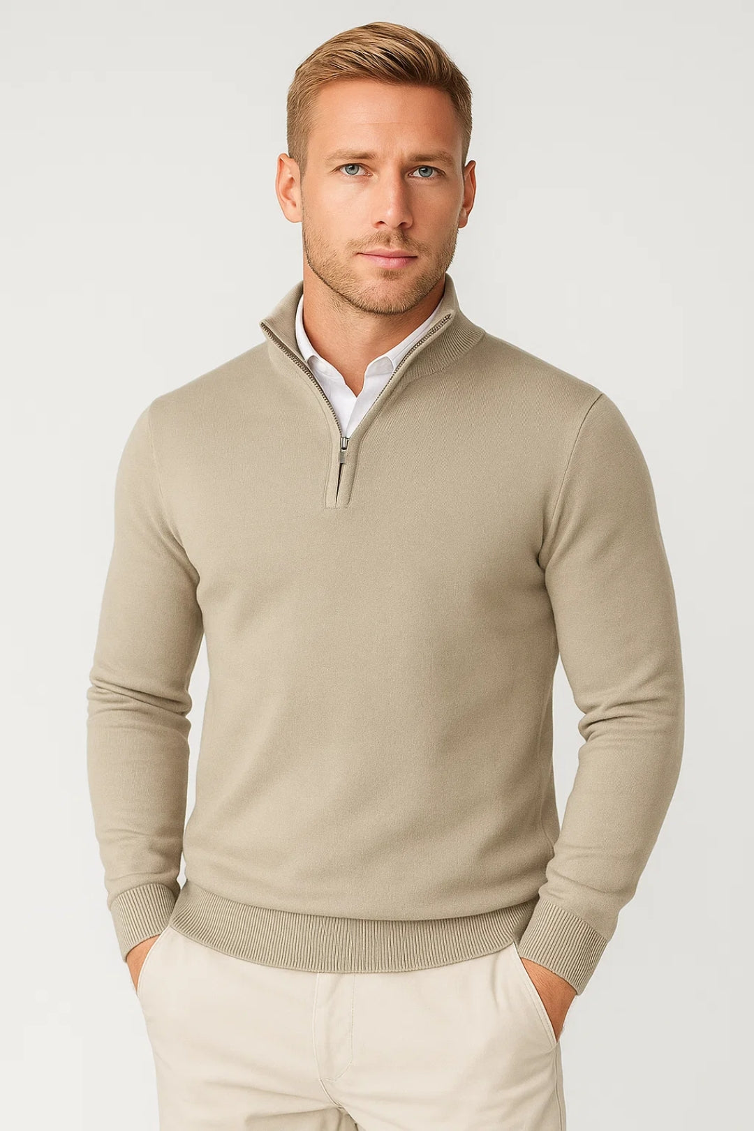 Men's Modern Half-Zip High Neck Sweater Relaxed Fit Long Sleeve Casual Everyday