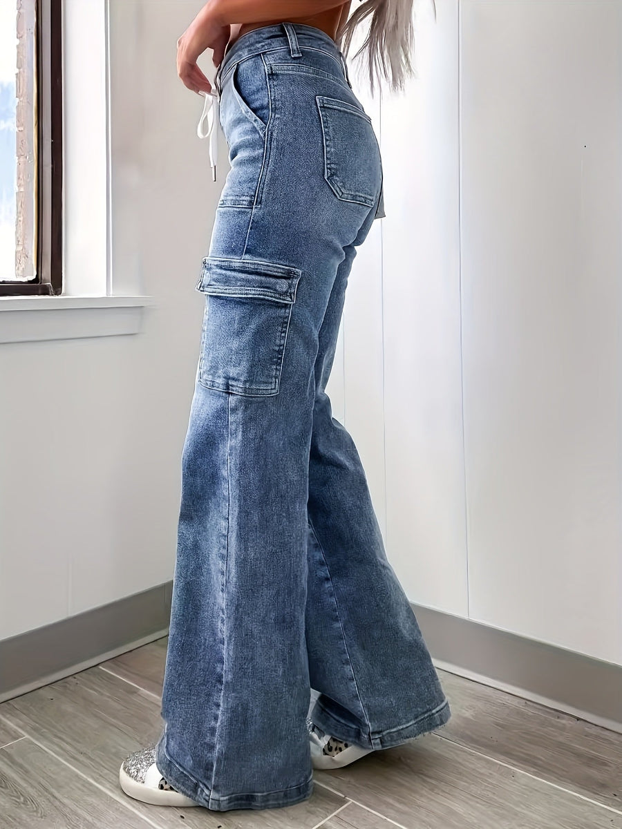 Women's High-Waist Cargo Jeans Drawstring Relaxed Fit Casual Everyday