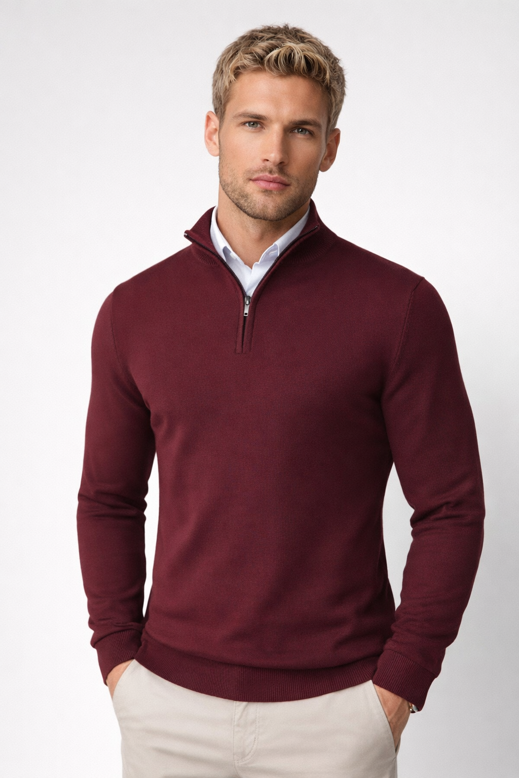 Men's Modern Half-Zip High Neck Sweater Relaxed Fit Long Sleeve Casual Everyday