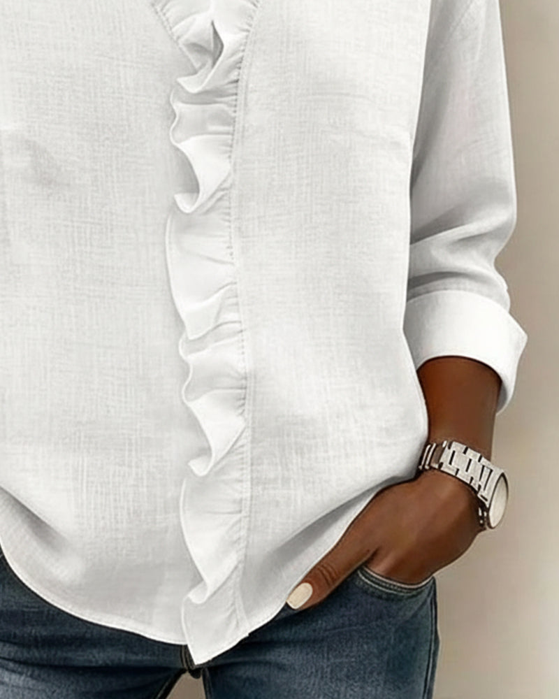 Women's Ruffle V-Neck Blouse Long Sleeve Elegant Spring Style Top