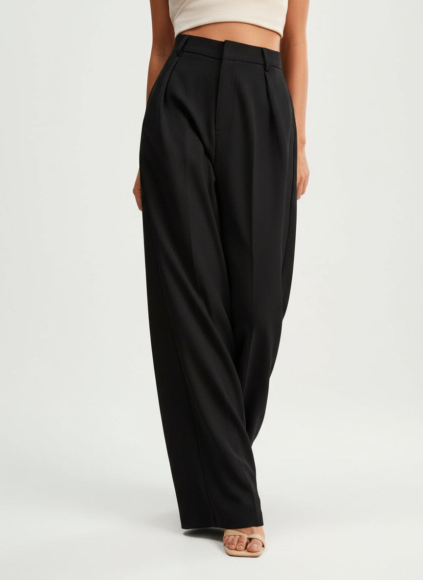 Women's Tailored High Waist Wide Leg Trousers Classic Fit Elegant Office Casual