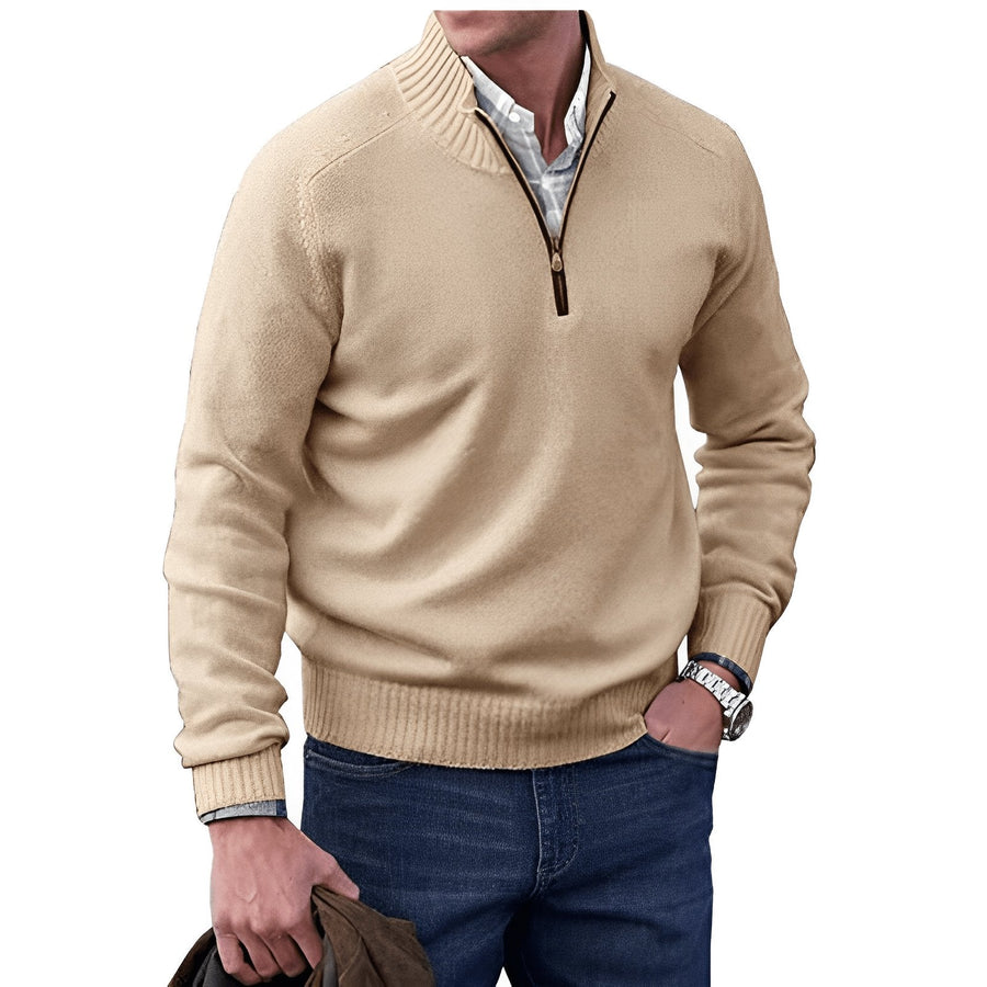 Men's Quarter-Zip Knit Sweater Relaxed Fit Long Sleeve Casual Layering