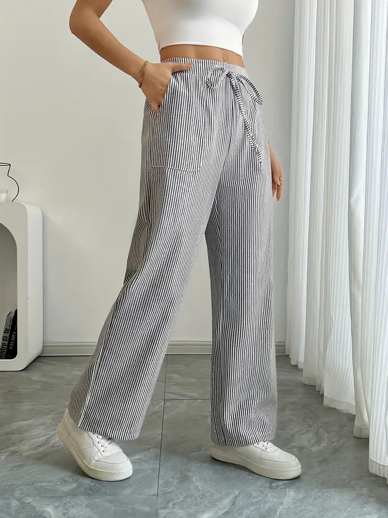 Women's Bohemian Flare Trousers High-Waisted Wide-Leg Casual Beachwear