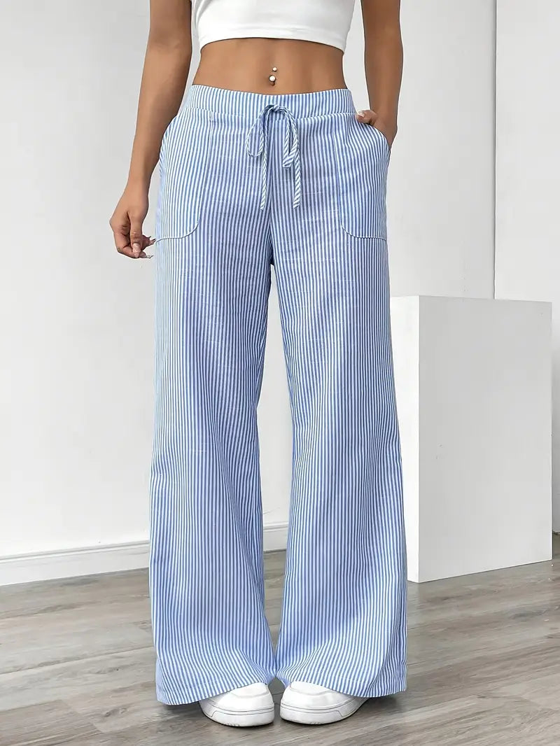 Women's Bohemian Flare Trousers High-Waisted Wide-Leg Casual Beachwear