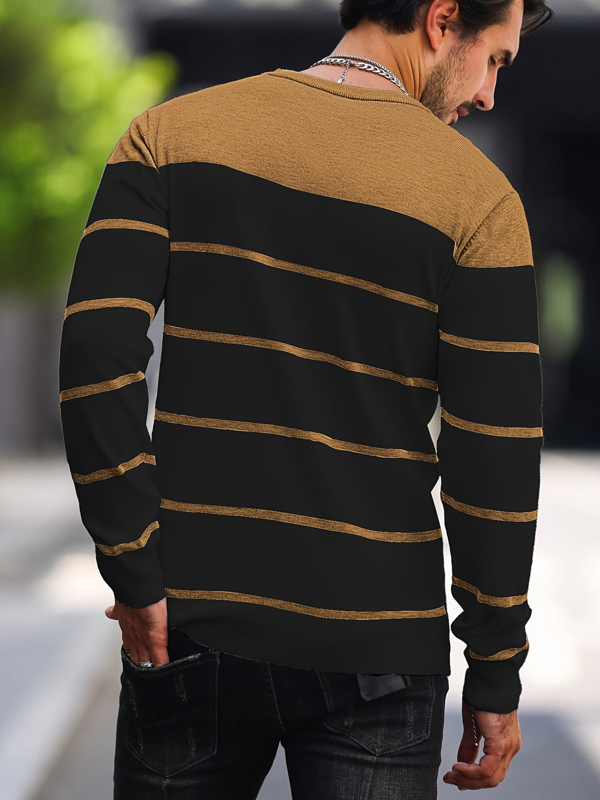 Men's Colour-Block Striped Pullover Sweater Long-Sleeve Casual Everyday