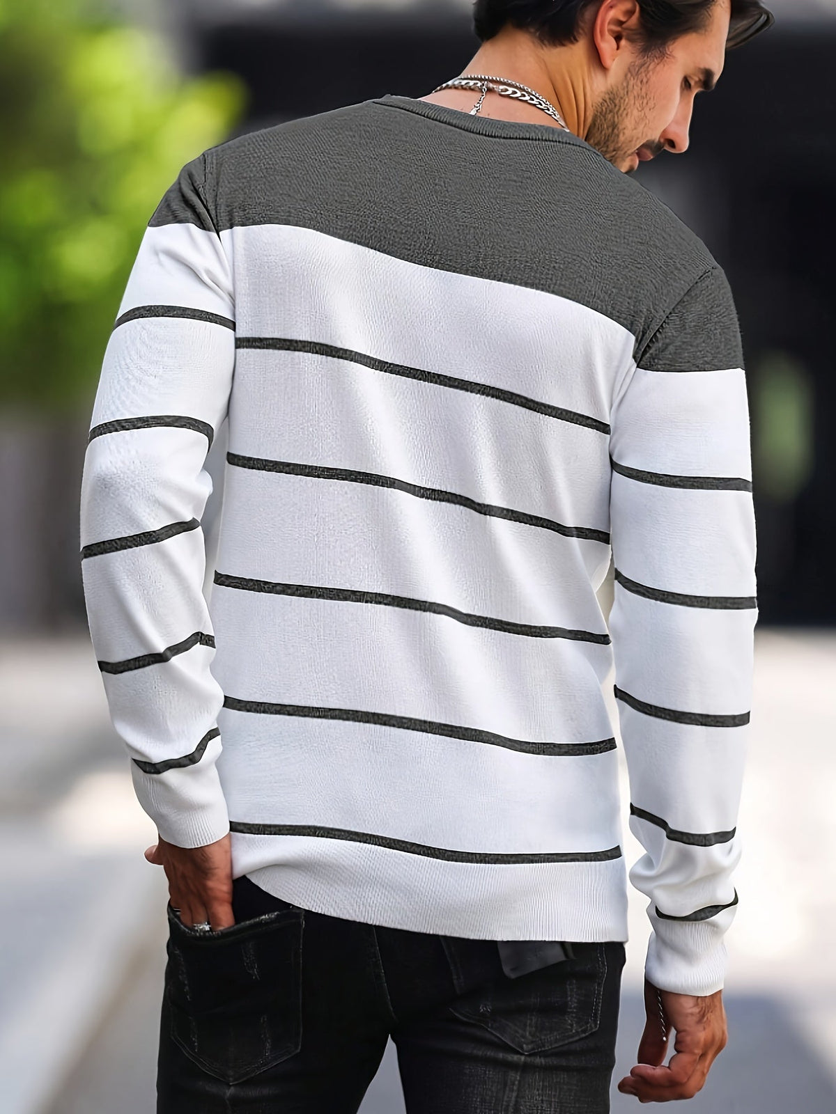 Men's Colour-Block Striped Pullover Sweater Long-Sleeve Casual Everyday