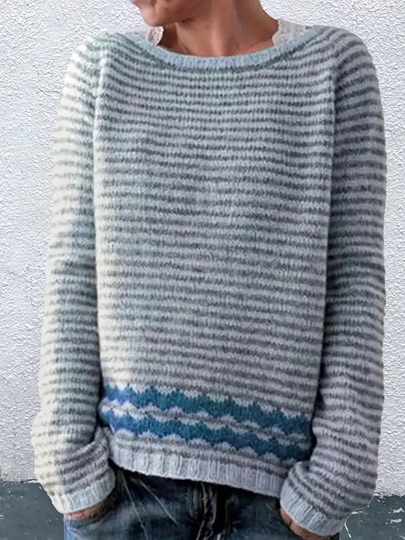 Women's Striped Knit Pullover Sweater Long Sleeve Relaxed Fit Casual Everyday