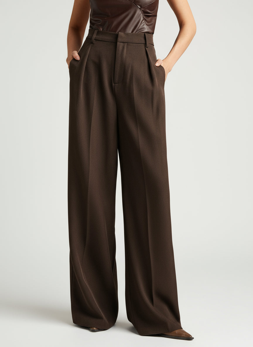 Women's Tailored High Waist Wide Leg Trousers Chic Elegant Office Casual