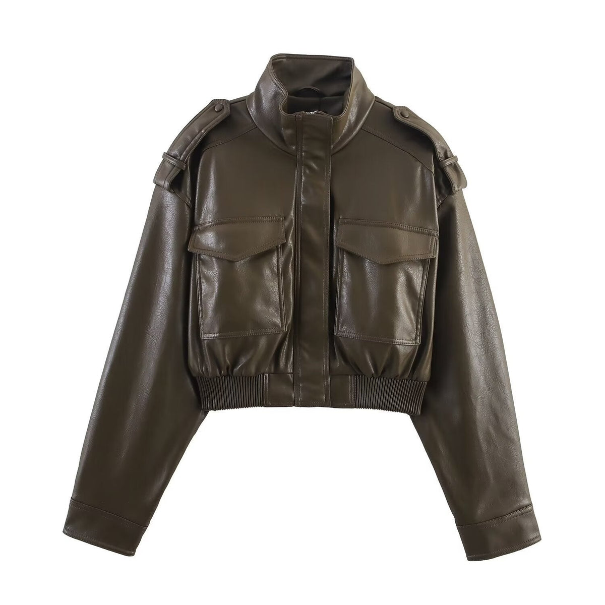 Women's Cropped Bomber Jacket Zip Closure Stand Collar Casual Everyday