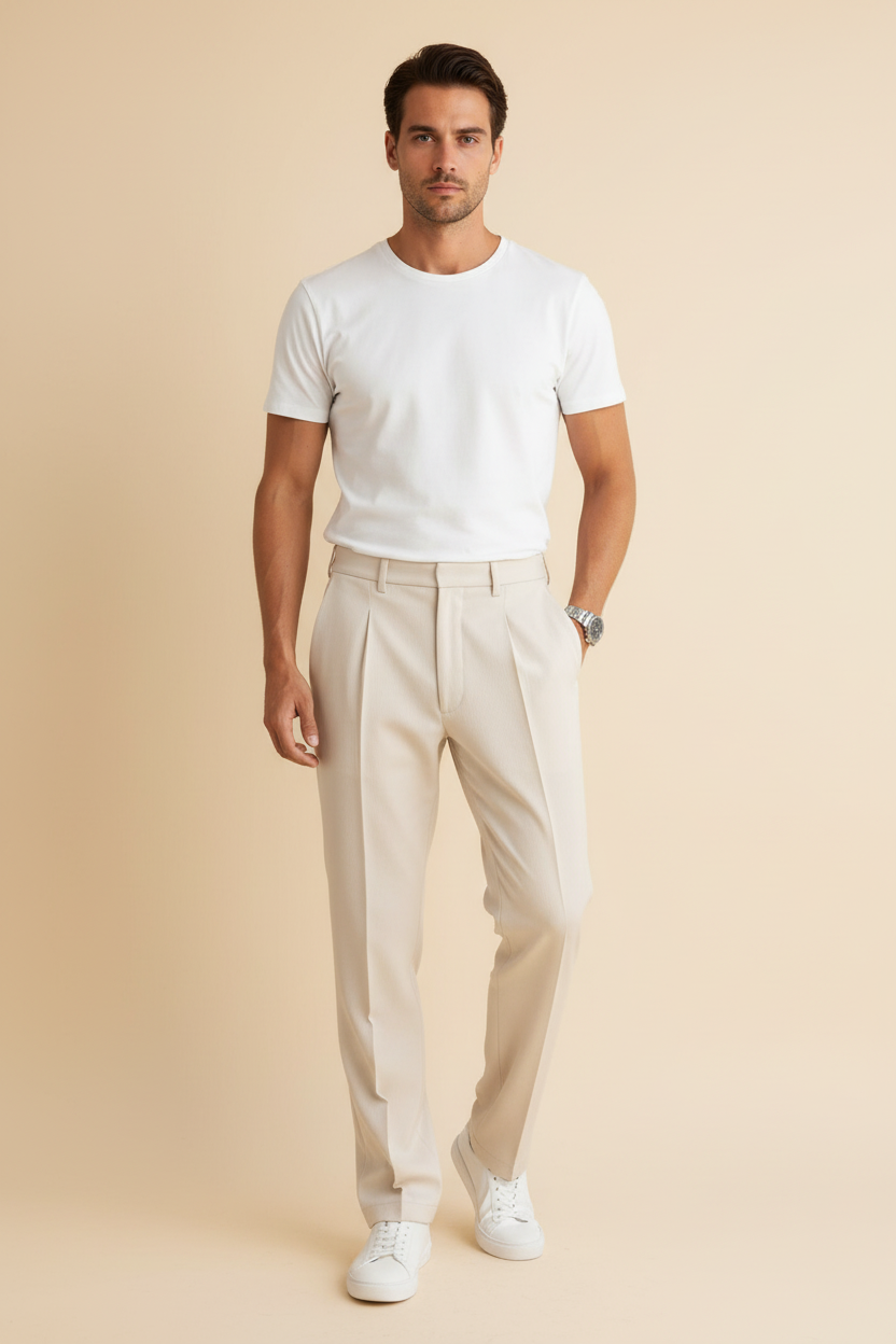 Men's Tailored Stretch Trousers Slim Fit Classic Design Versatile Smart-Casual