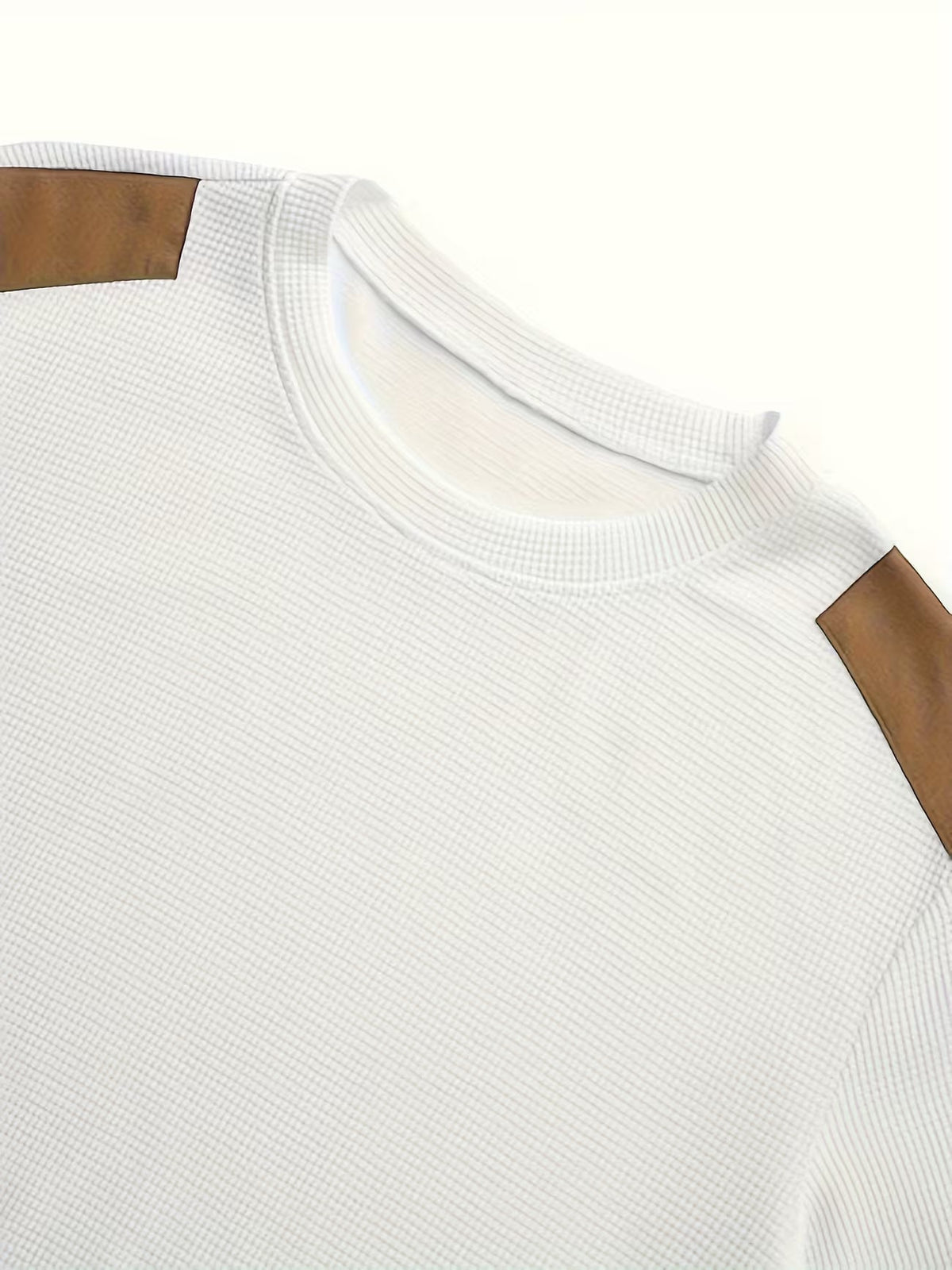Men's Casual Waffle Knit Crewneck Sweatshirt Colour Block Relaxed Fit Everyday Wear