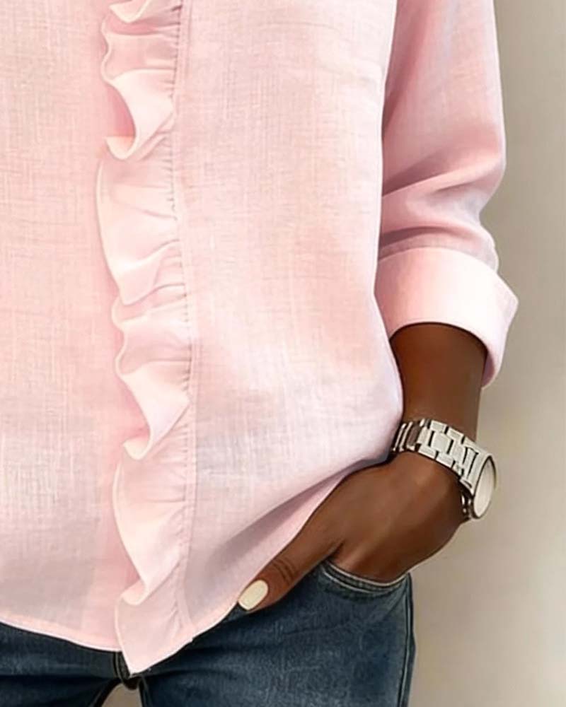 Women's Ruffle V-Neck Blouse Long Sleeve Elegant Spring Style Top
