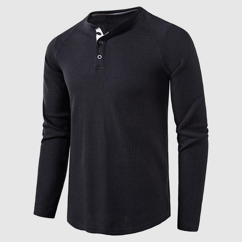Men's Knit Long Sleeve Henley Shirt Relaxed Fit Button-Down Casual Everyday