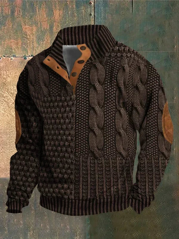 Men's Patchwork Knit Jumper Crew Neck Long Sleeve Casual Everyday Wear