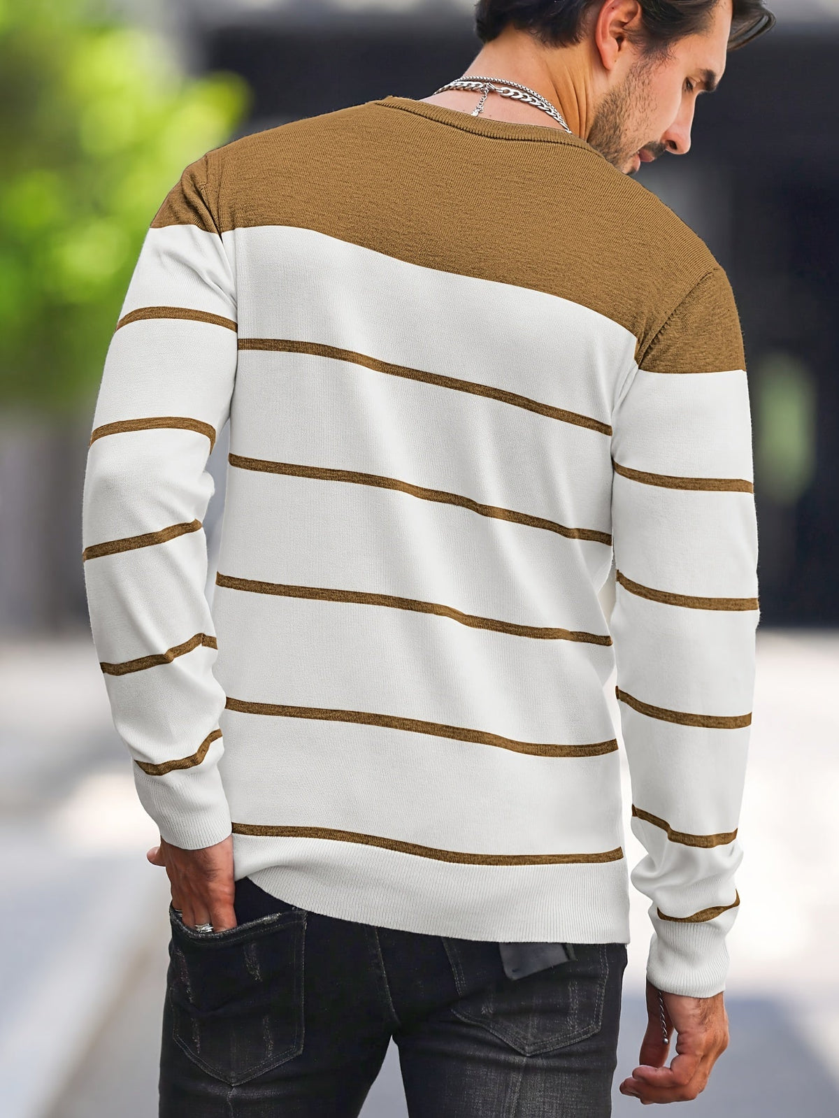 Men's Colour-Block Striped Pullover Sweater Long-Sleeve Casual Everyday
