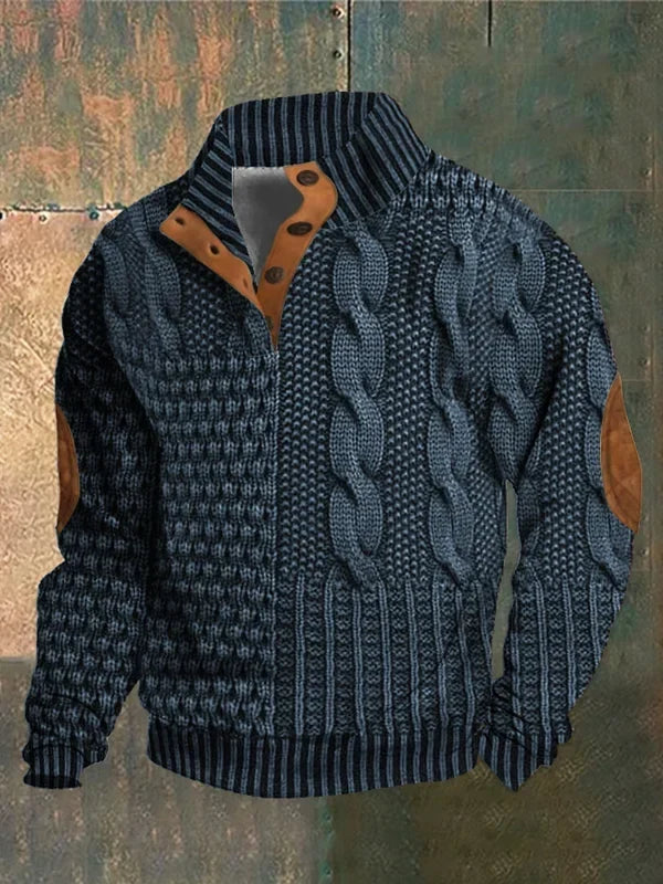 Men's Patchwork Knit Jumper Crew Neck Long Sleeve Casual Everyday Wear