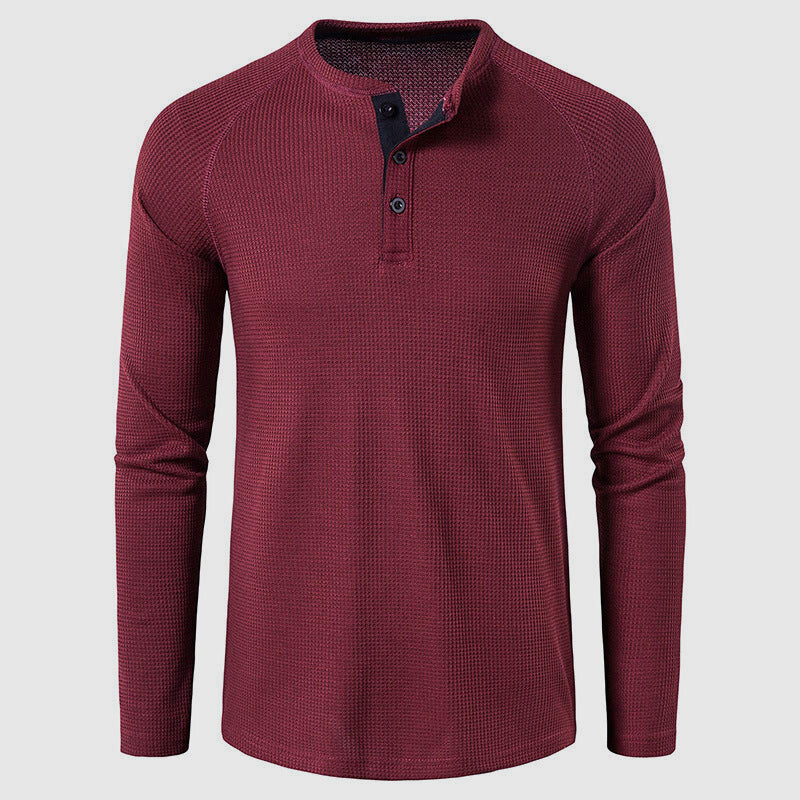 Men's Knit Long Sleeve Henley Shirt Relaxed Fit Button-Down Casual Everyday