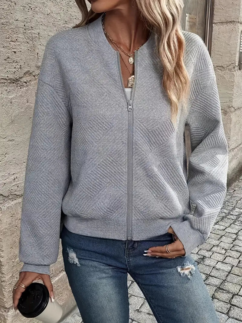 Women's Casual Zip-Up Cardigan Patterned Front Relaxed Fit Everyday Wear
