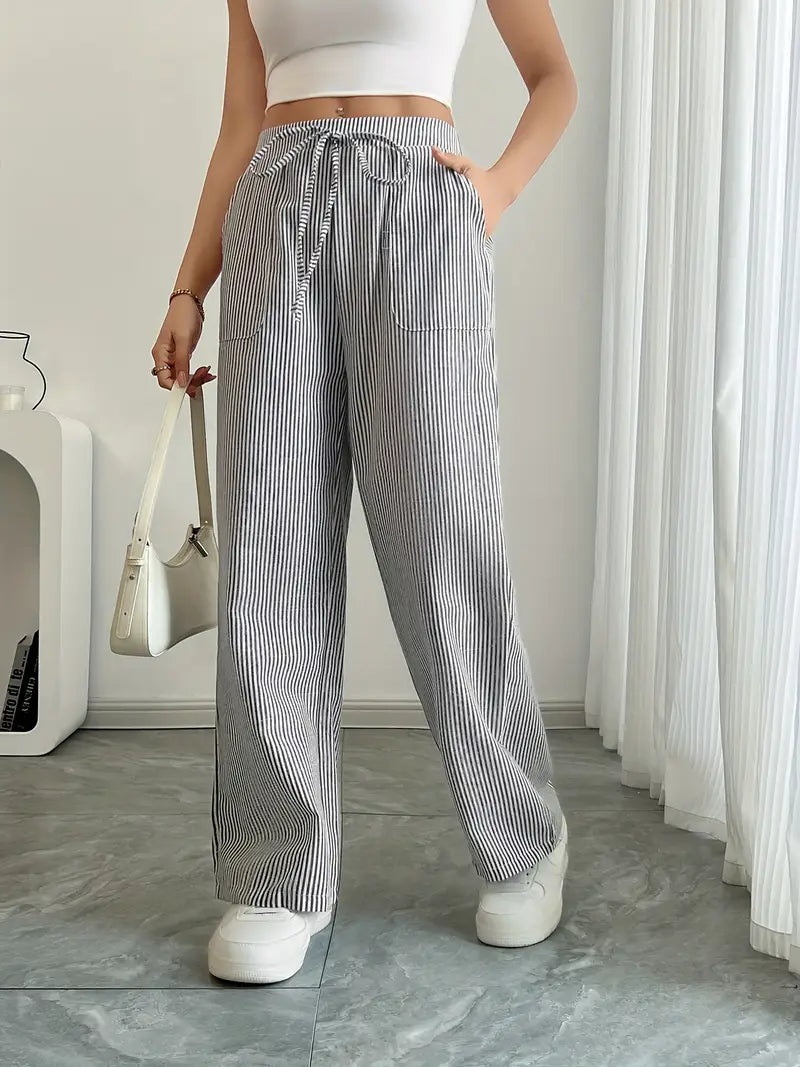 Women's Bohemian Flare Trousers High-Waisted Wide-Leg Casual Beachwear