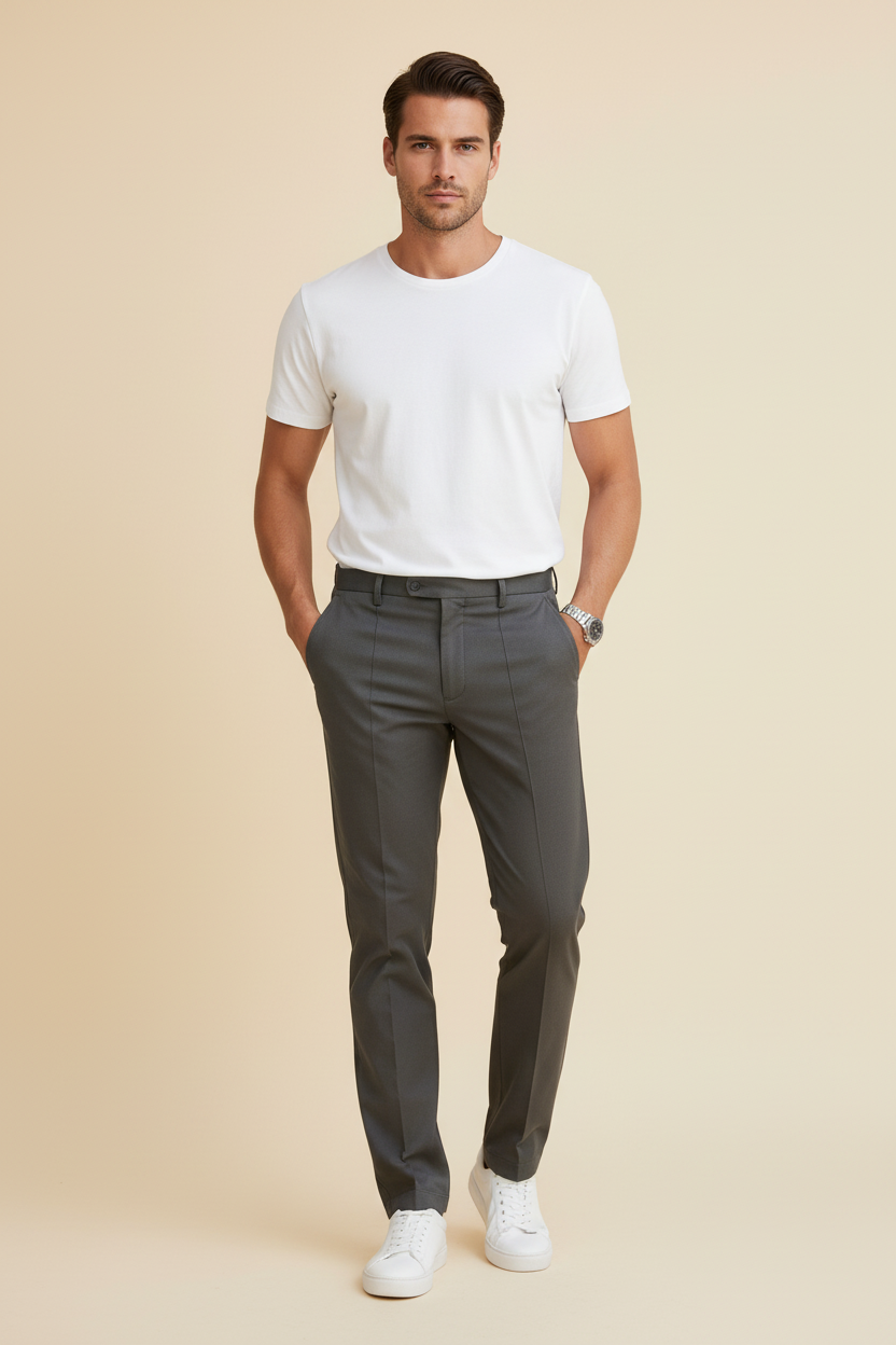 Men's Tailored Stretch Trousers Slim Fit Classic Design Versatile Smart-Casual