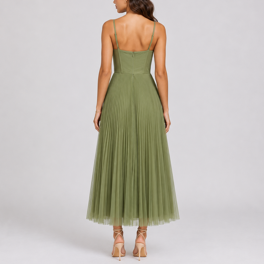 Women's Elegant Maxi Dress Pleated Design Formal Occasion Wedding Event