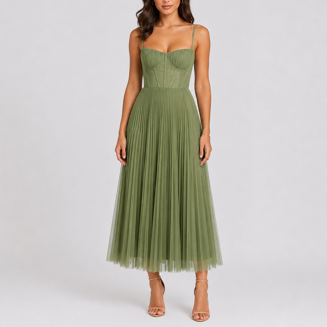 Women's Elegant Maxi Dress Pleated Design Formal Occasion Wedding Event