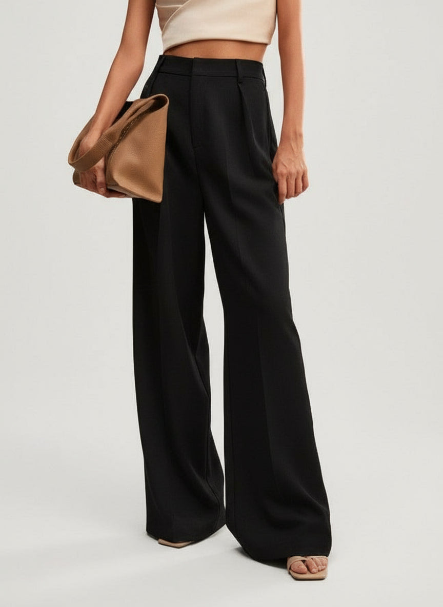 Women's Tailored High Waist Wide Leg Trousers Classic Fit Elegant Office Casual
