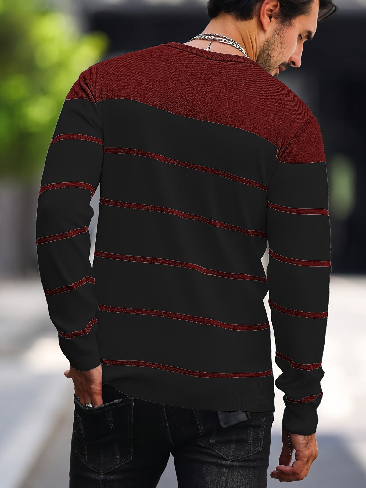 Men's Colour-Block Striped Pullover Sweater Long-Sleeve Casual Everyday