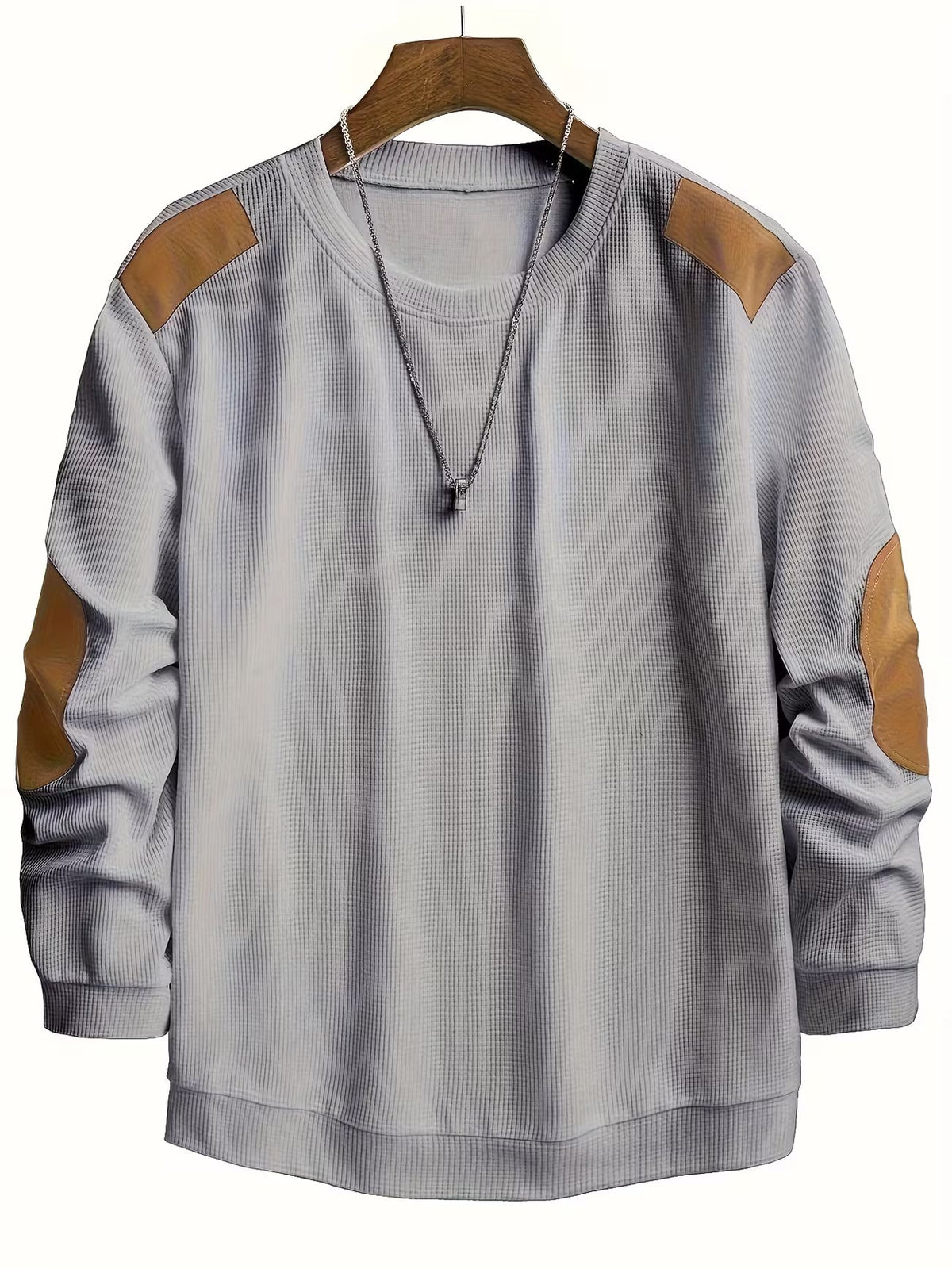 Men's Casual Waffle Knit Crewneck Sweatshirt Colour Block Relaxed Fit Everyday Wear