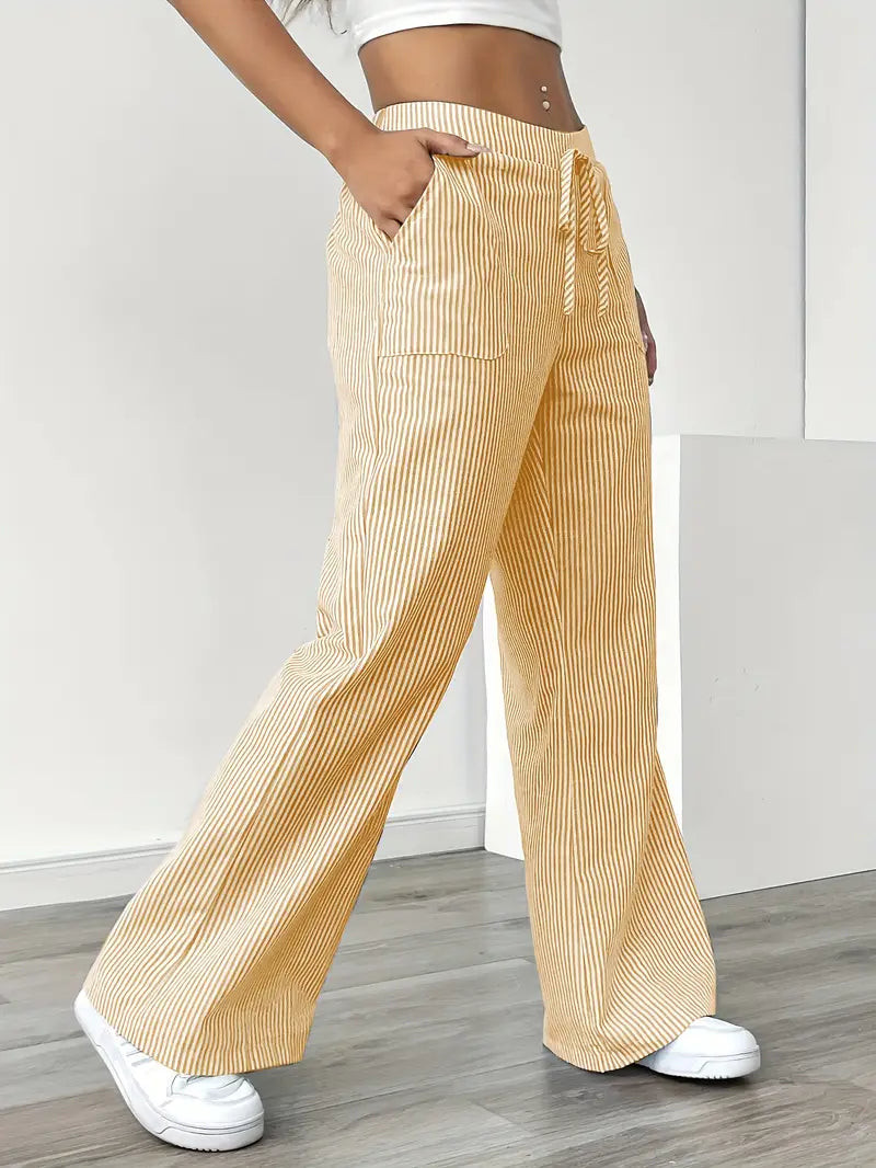 Women's Bohemian Flare Trousers High-Waisted Wide-Leg Casual Beachwear