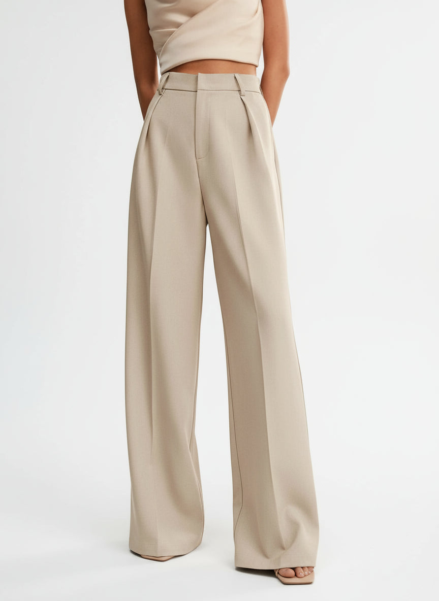 Women's Tailored High Waist Wide Leg Trousers Classic Fit Elegant Office Casual
