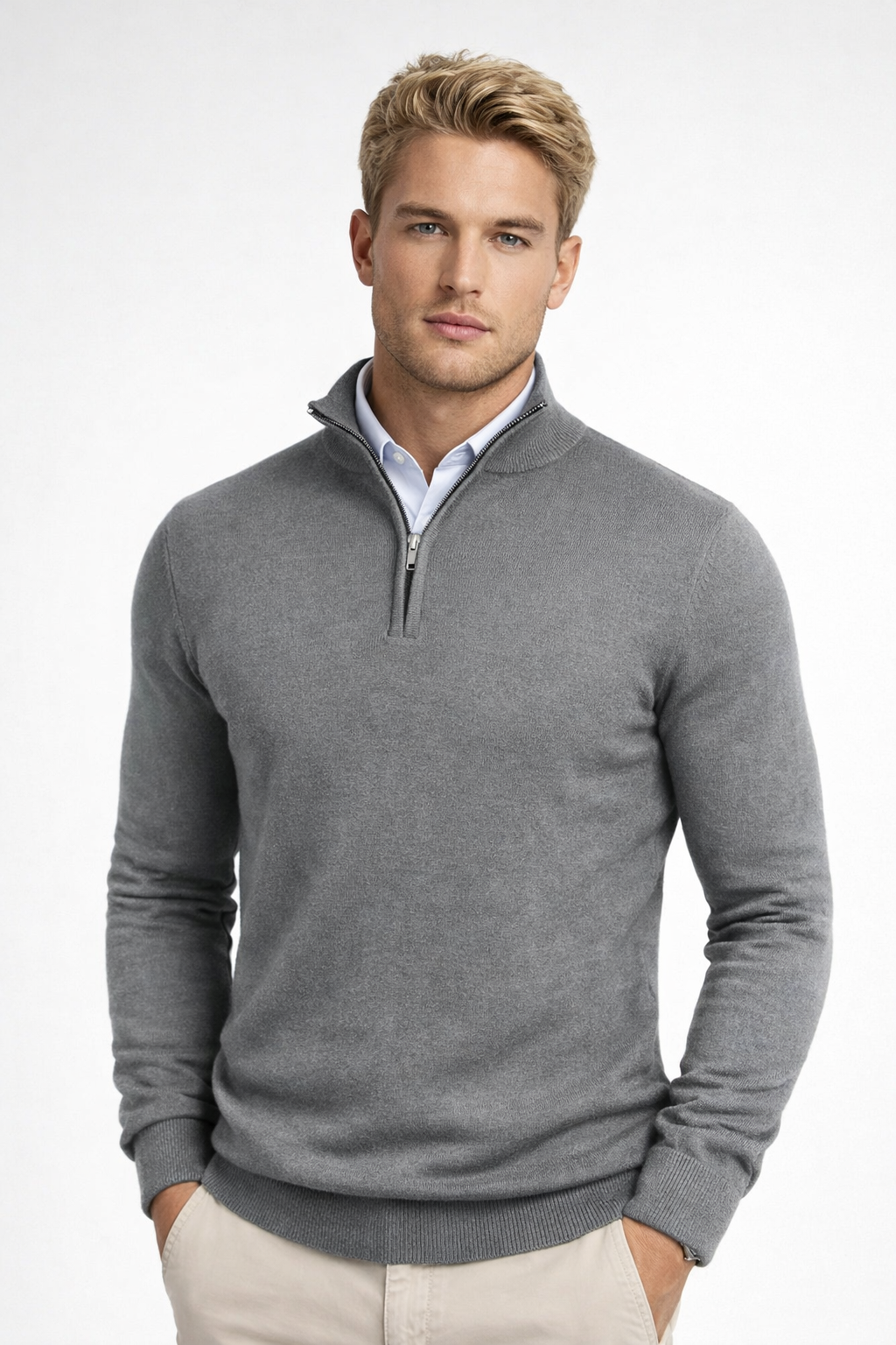 Men's Modern Half-Zip High Neck Sweater Relaxed Fit Long Sleeve Casual Everyday