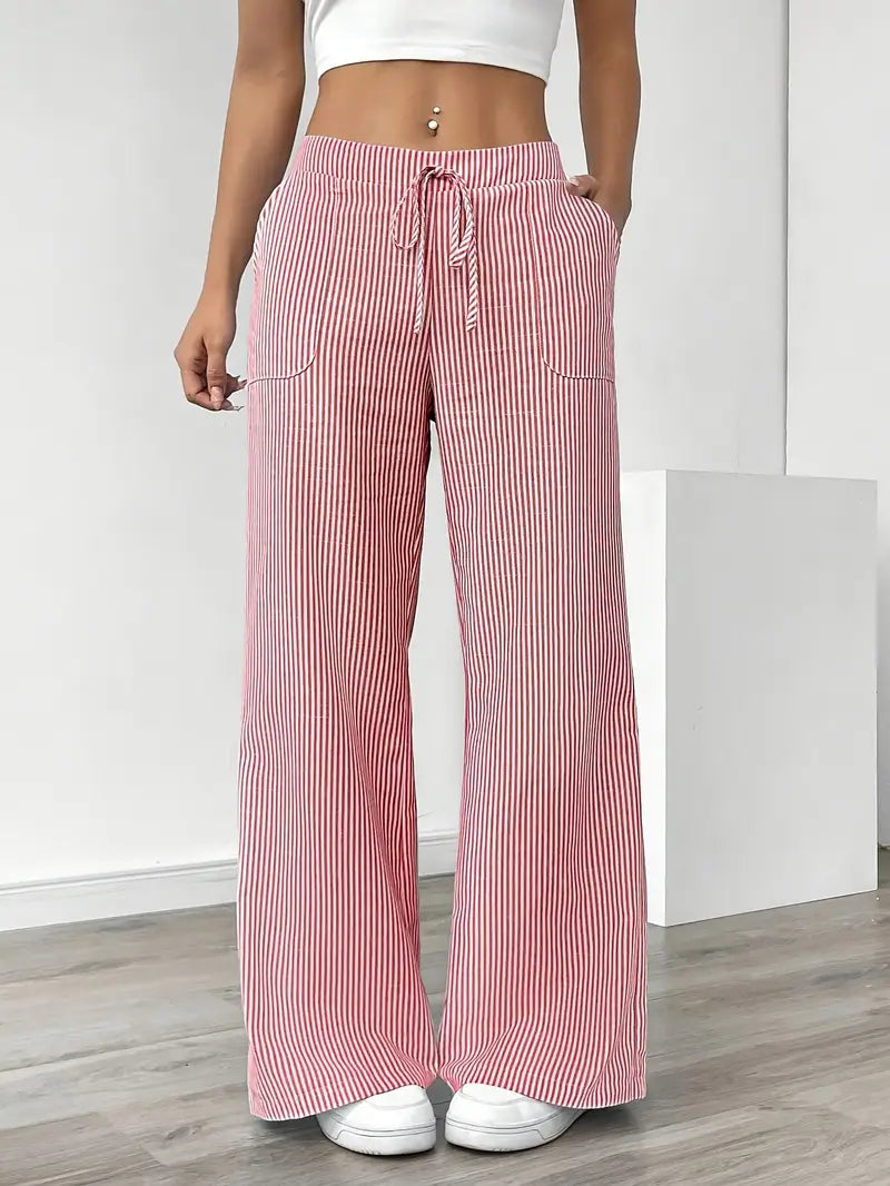 Women's Bohemian Flare Trousers High-Waisted Wide-Leg Casual Beachwear