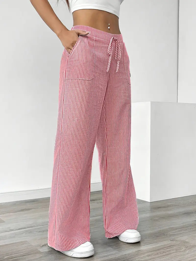 Women's Bohemian Flare Trousers High-Waisted Wide-Leg Casual Beachwear