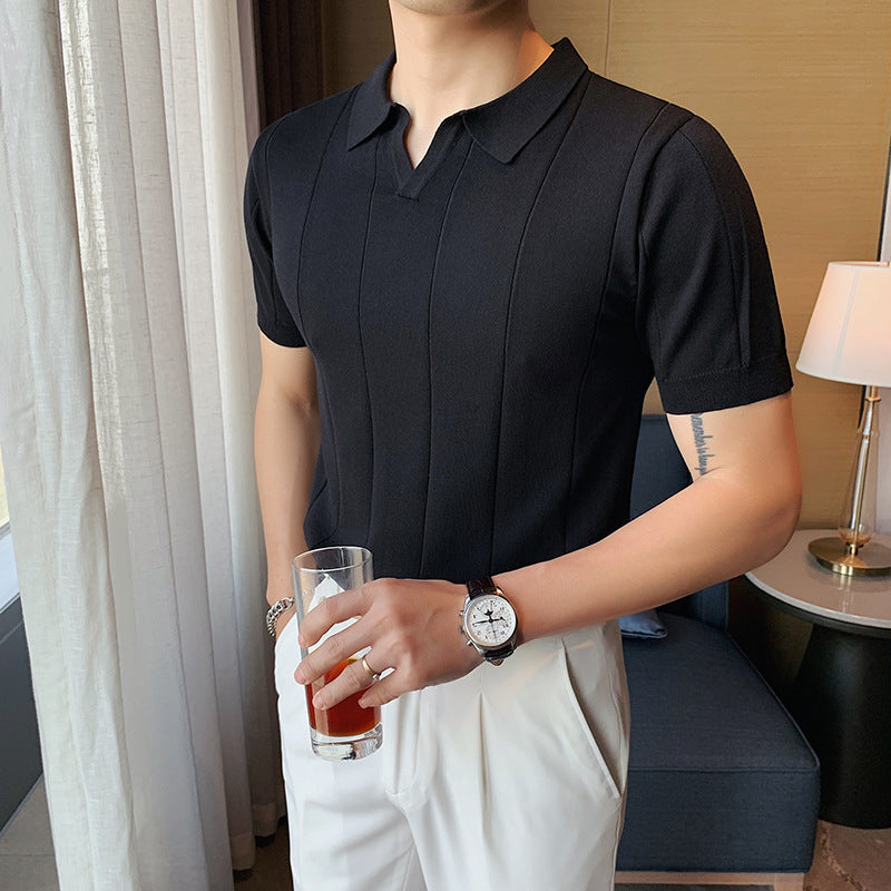Men's Knit Polo Shirt V-Neck Short-Sleeve Casual Everyday Stylish