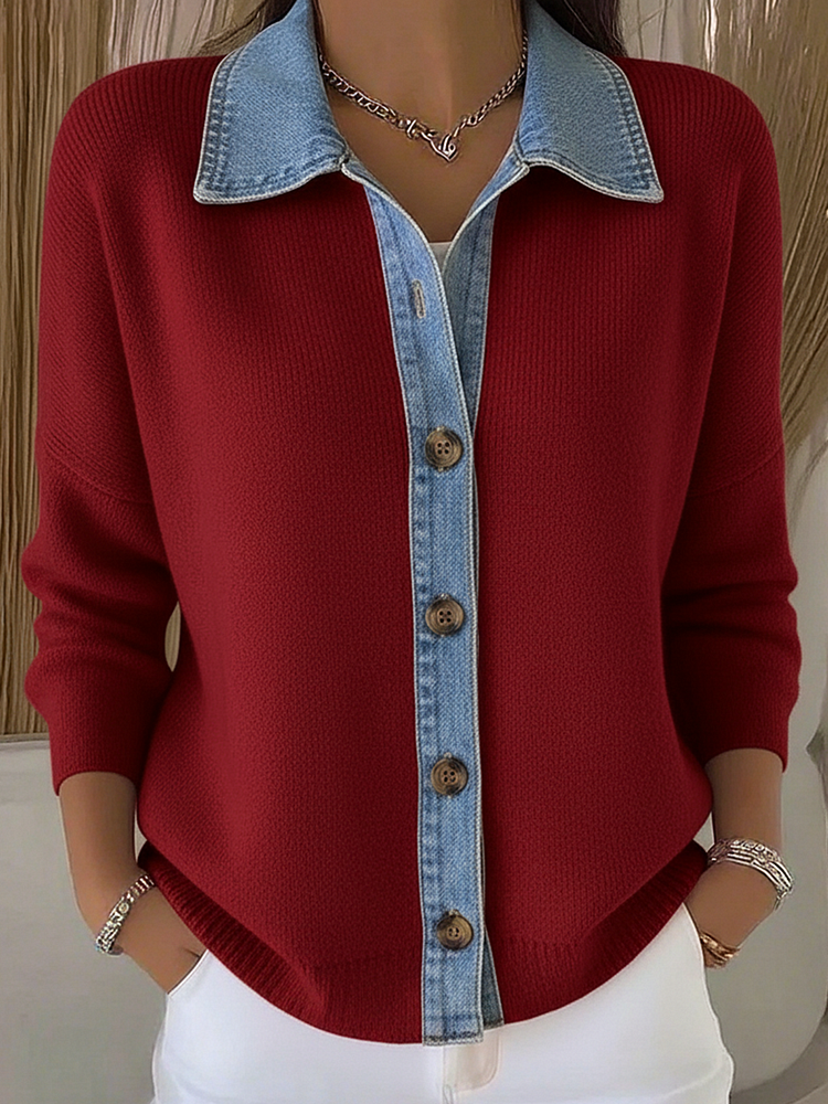 Women's Knit Cardigan Long Sleeve Polo Collar Button-Up Casual Everyday
